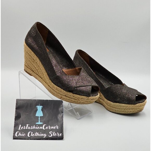 Tory Burch Women's Metallic Pewter Gray Filipa Espadrille Wedge Sz 8B  2941 - Picture 4 of 16